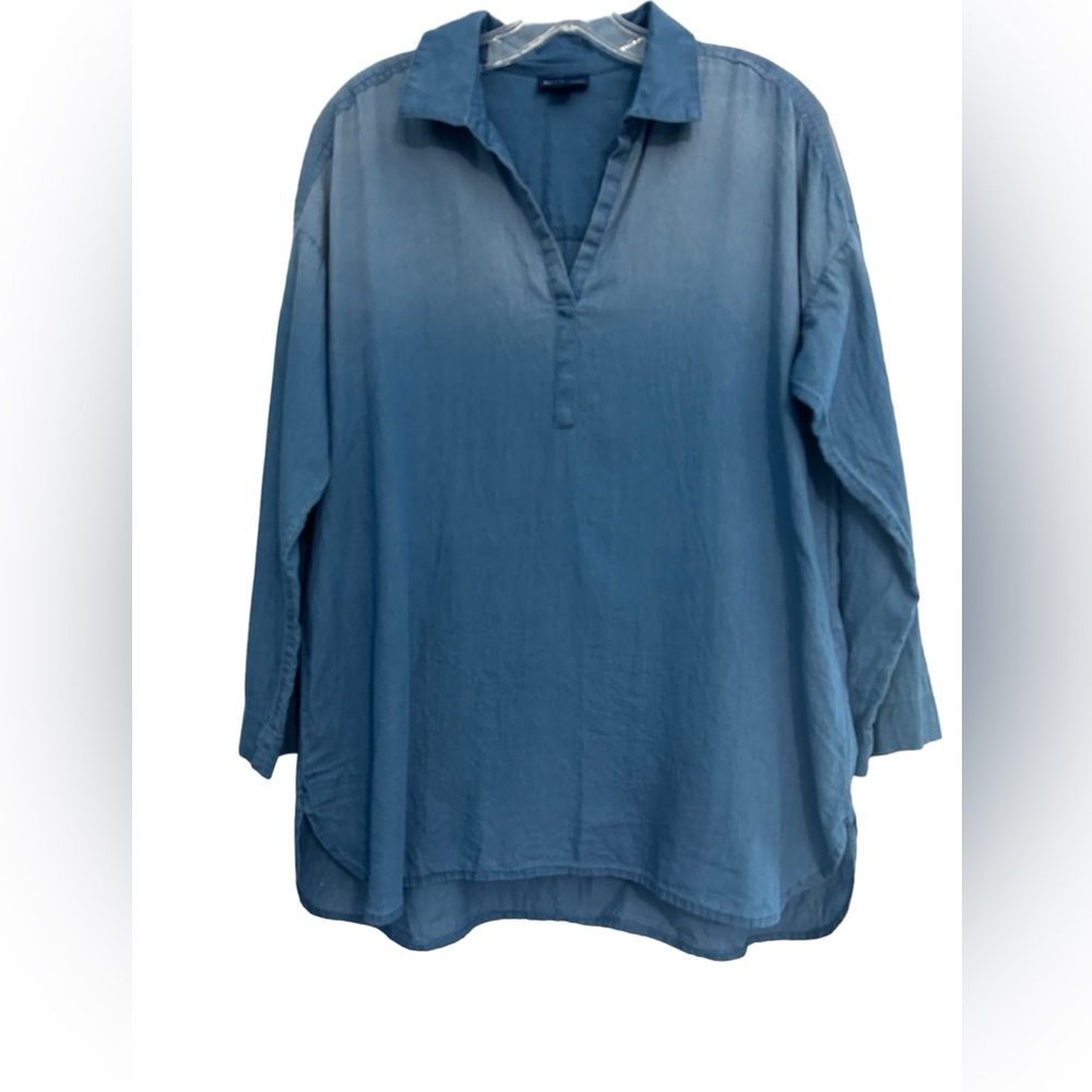Pure Jill Indigo Ombré Rounded Hem Tunic Oversized Top Shirt Size Petite Small